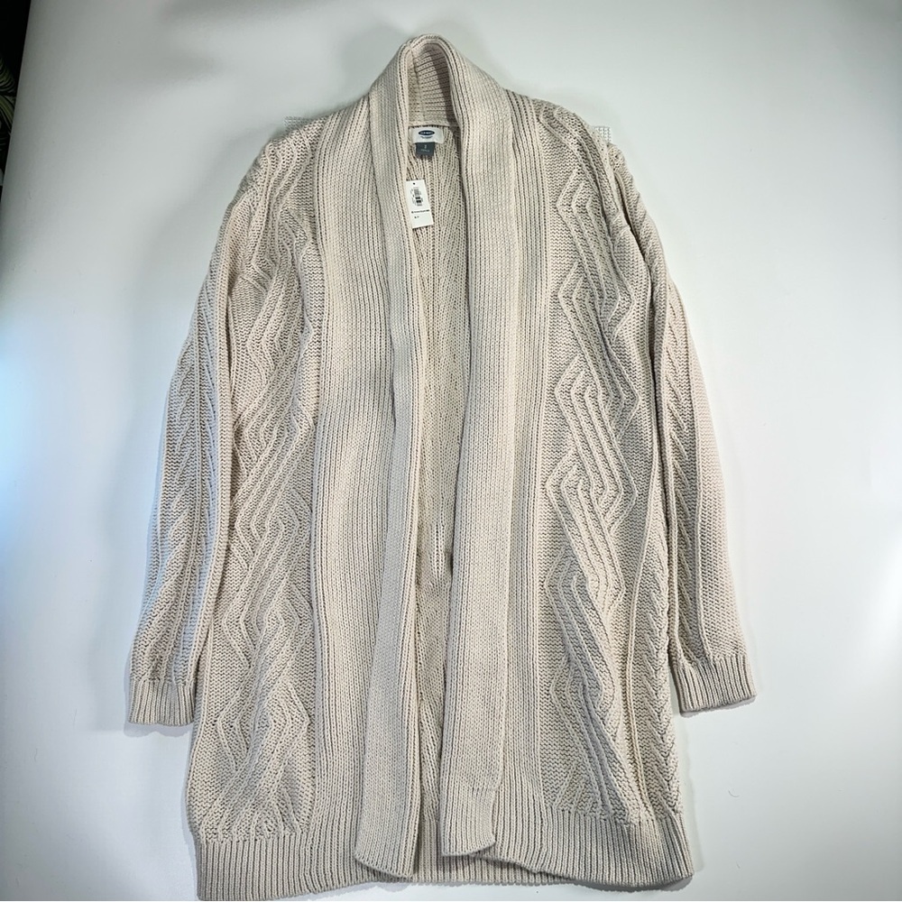 Old Navy cozy chunky knit open front longline cable cardigan sweater S latte - Picture 2 of 9